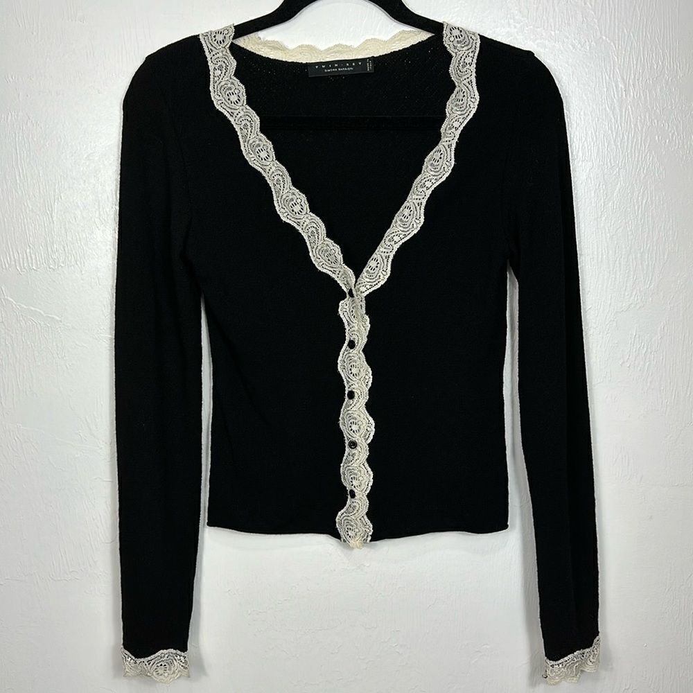 Twin Set by Simona Barbieri Viscose Blend Trim Cardigan In Black Size S